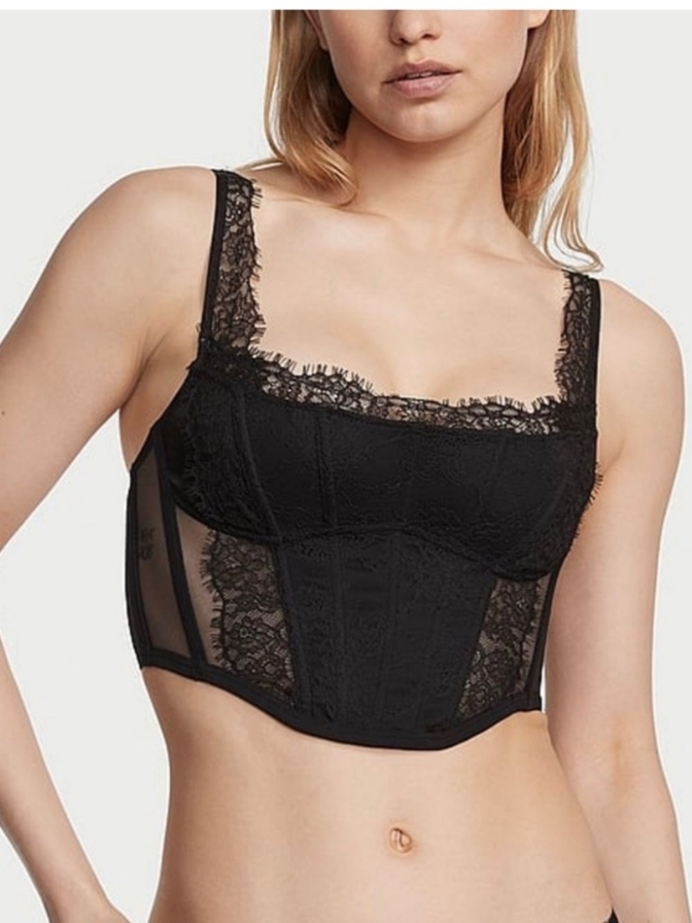 Victoria's Secret Black Lace Longline Bustier Bra